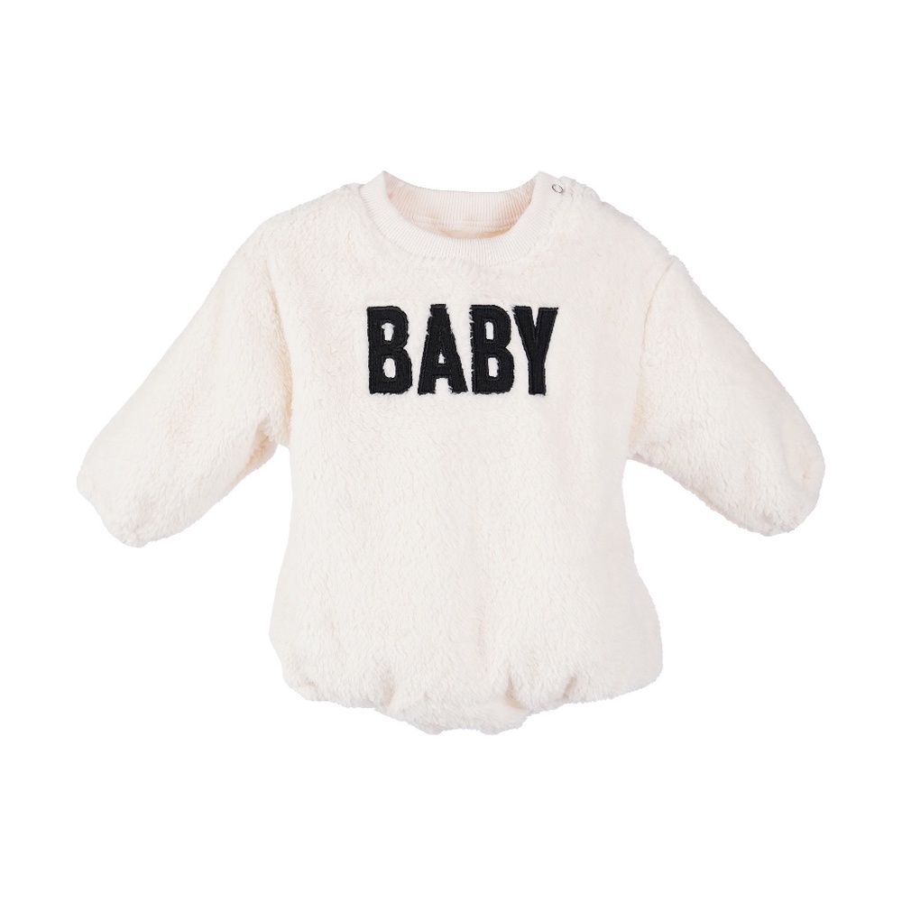 Baby Letter Printed Fleece Romper for Winter Ivory